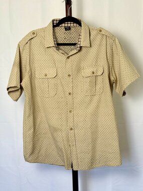 Vintage VESE | Tan Geometric Button Up Shirt Short Sleeve | Size M